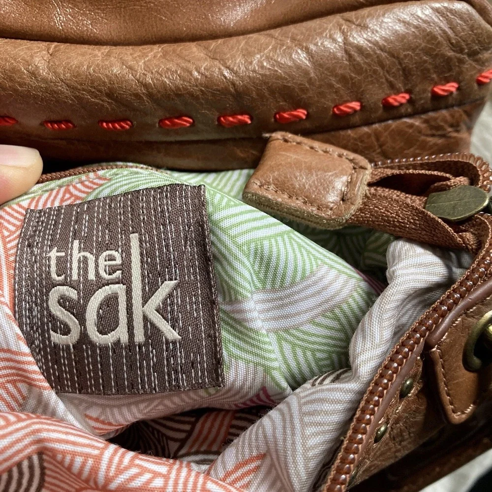 THE SAK Pax Leather Small Crossbody Purse Tribal Brown Convertible Strap Boho